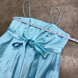 Vintage Turquoise blue satin coquette babydoll bow dress thumbnail 2