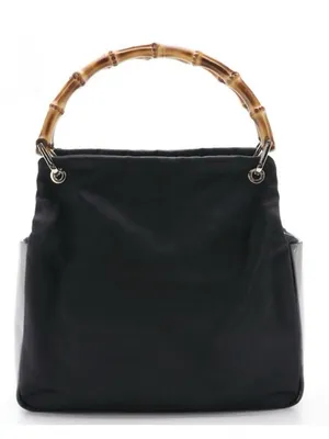 Gucci Black Nylon & Glazed Leather Tote Bag With Bamboo Handles thumbnail 2