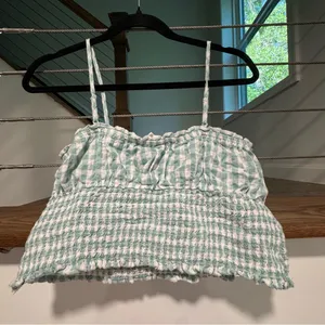 American Eagle Outfitters Mint and White Gingham Smocked Cami thumbnail 2