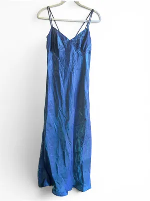 Wild Fable Iridescent Dress XS Satin Slip Midi Blue Y2K 90s Spaghetti Strap NWT thumbnail 9