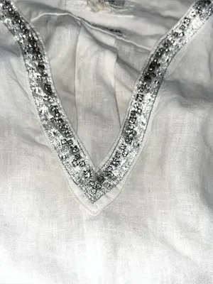 Malvin Hamburg Germany Beaded Linen Tunic Top thumbnail 2