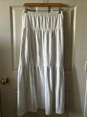 Dylan ❤️ White Tiered Cotton Midi/Maxi Skirt Coastal Cottagecore Minimalist Sz M thumbnail 8