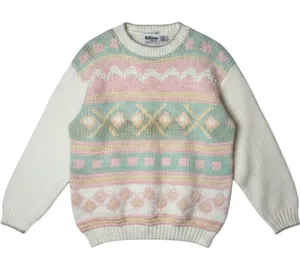 Exclusive Imports Sweater Medium Pastel Pink Blue Fair Isle Hand Knitted Vintage thumbnail 1