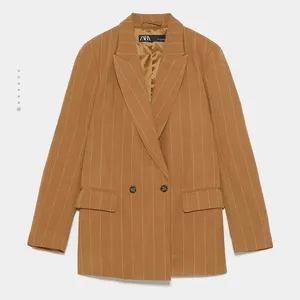 Zara Women’s Linen-blend Striped‎ Blazer Jacket in Mustard Yellow Size S thumbnail 16