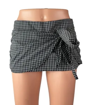 NEW Lioness Kensington Black Plaid Tie Wrap Low Waist Mini Skort Skirt Short XS thumbnail 1