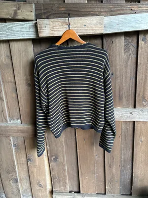 Vintage Lizwear Black and Gold Metallic Stripe Nautical Fisherman Cardigan thumbnail 3