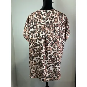 Maurices Womens Leopard Print Short‎ Sleeve Zipper Back Blouse Brown Size L thumbnail 2