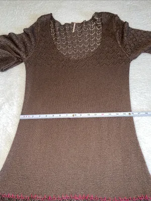 Free People Brown Crochet Knit Boho Whimsigoth Mini‎ Dress Size M thumbnail 6