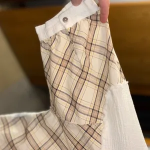POL Plaid Button-Up Top Raw Hem gauzy‎ oversized Patchwork Shirt Small thumbnail 4