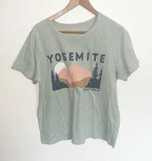 Zoe + Liv Sage Green Yosemite Graphic Mountain Tree Short Sleeve Women’s T-Shirt thumbnail 1