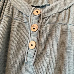 Free People Must Have Thermal Ribbed Relaxed Henley Top in Bright Aqua Size Med thumbnail 4