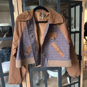 By Anthropologie Plaid Crop Utility Jacket barn corduroy khaki checkered collar thumbnail 2