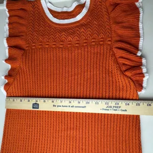 Orange Pointelle Knit Ruffle Sleeve Top White Trim Scalloped Hem Cottagecore‎ thumbnail 6