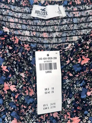 Hollister‎ Floral Smocked Crop Cami Tie Front NWT Size L thumbnail 9