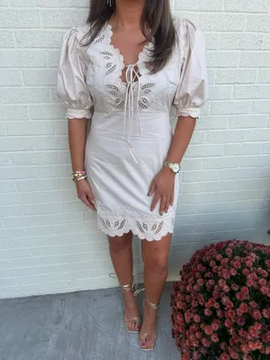 Lace Detailed Mini Dress White Size M thumbnail 2