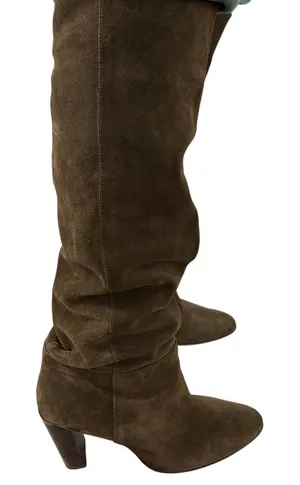Zara Suede‎ Slouchy Heeled Boot Size EU 40 Green Leather Chic thumbnail 1