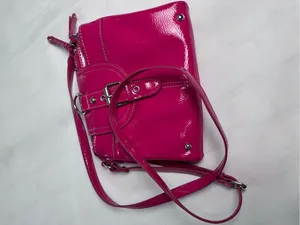 Nine West Hot Pink Patent Leather Crossbody Bag Purse Y2K Vibe shoe-print lining thumbnail 10