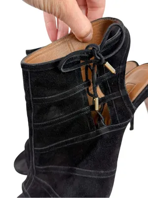 Aquazzura Oui Baby 105 Black Suede Lace Up Peep Toe Stiletto Bootie Size 39/US 9 thumbnail 10
