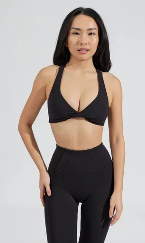 Buffbunny twist front glow sports bra strappy open back workout criss cross onyx thumbnail 1