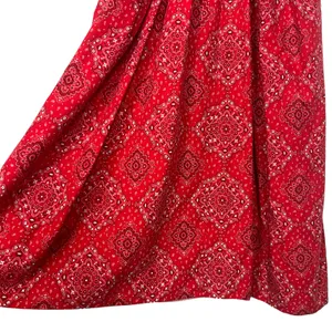 Women's Handkerchief Print Smocked Red Maxi Dress Size S/M thumbnail 8