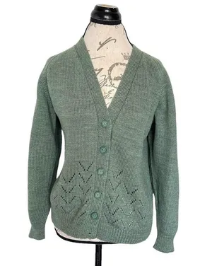 Green Women’s Cardigan Sweater Size Large Button Chunky Knit Grandmacore Spring thumbnail 5