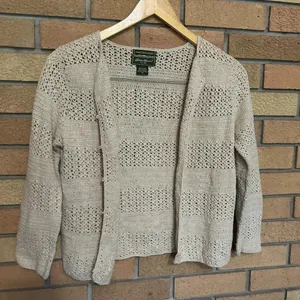 Eddie Bauer Hand Crocheted Linen Cotton Open Knit Button Down Sweater Medium VTG thumbnail 3
