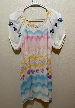 Lafer 100% Silk Abstract Print Puff Sleeve Mini Dress Size 2 thumbnail 1