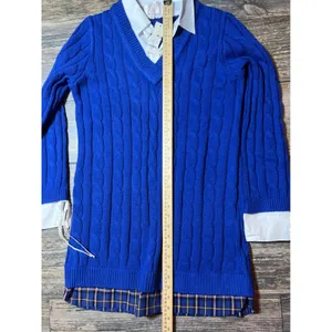 NWT Francesca's Audrey Parks Sweater Dress Shirt Combo Blue Cable Knit Medium‎ thumbnail 6