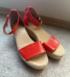 Franco Sarto Red Snake Embossed Espadrille Platform Sandals 8.5 thumbnail 1