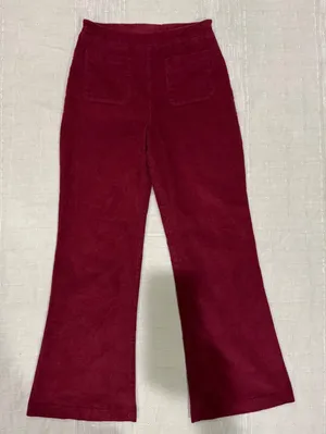 Self-E Womens Burgundy Corduroy 26x28 Flare Wide‎ Leg Pants Elastic Waist Size M thumbnail 1