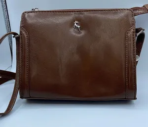 Vintage leather Ashwood crossbody satchel bag nut brown smooth leather. thumbnail 1