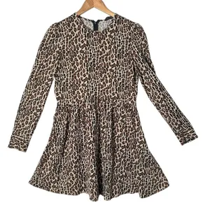 ZARA Leopard Print Babydoll Mini Dress Size S Skater Brown Animal Print Indie thumbnail 1