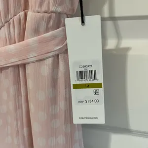 Calvin Klein Light Pink Polka Dot Chiffon Flowy Halter Dress Sz 14 NWT thumbnail 5