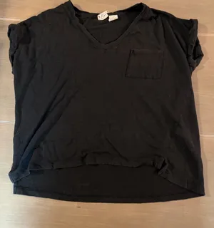 C&C California 100% Linen Top Womens XL Black V Neck Pocket High Low thumbnail 1
