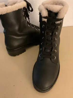 kate spade women Black leather faux fur Jemma platform combat heel boots US 7.5 thumbnail 6