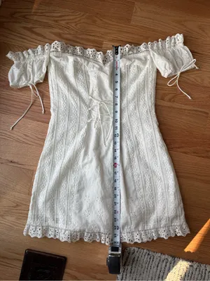For Love & Lemons Anabelle White Eyelet Lace Up Puff Sleeve Mini Dress Size M thumbnail 9