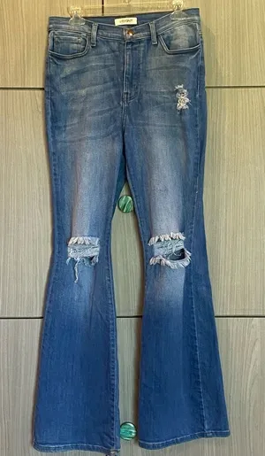 Vibrant Distressed Flare Jeans Medium Wash Size 15 / 31 Boho Hippie thumbnail 1