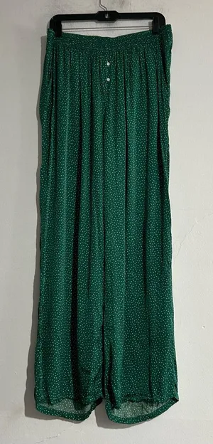 Aerie Off Duty Satin Trouser Wide Leg PJ Pants Island Pine Green Polka Dot Large thumbnail 1