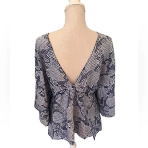 Anthropologie Tie-Front Blue Floral Caftan One Size thumbnail 5