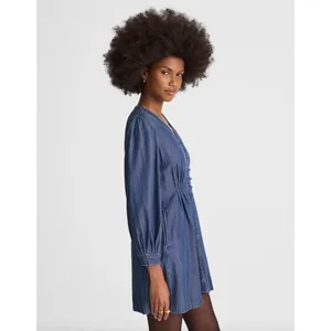 Madewell Denim Button Front Mini Dress Annandale Wash Blue Rigid US 10 NWT thumbnail 3