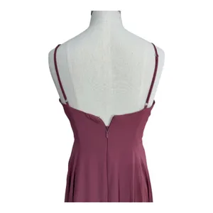 Azazie Maxi Dress A-Line Lace Cutout Women's 4 Plum Chiffon Spaghetti Strap Gown thumbnail 2