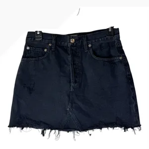 AGOLDE Skirt Women 26 Black Denim Quinn High Rise A Line Mini‎ Jean Frayed Hem thumbnail 3