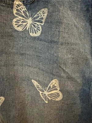 Blue Denim Butterfly Print Boyfriend Jeans - Women's thumbnail 3