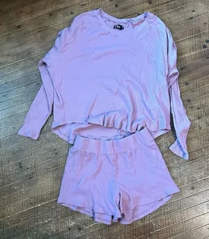 Zyia ribbed pink loungewear S athleisure shorts set thumbnail 1