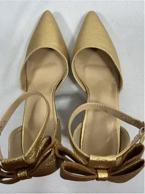 Womans Excellent Gold Metallic Stiletto Pumps Bow Accent Size 9 thumbnail 5