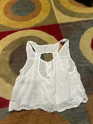 Brandy Melville White Sheer Blouse Tank Top Crop Top Henley Back Cutout Pocket thumbnail 4