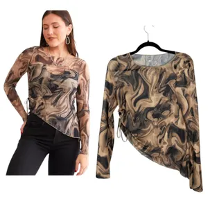 Red by BKE Marble Print Mesh Top Black Taupe Sheer Size Large NEW with Tags thumbnail 2
