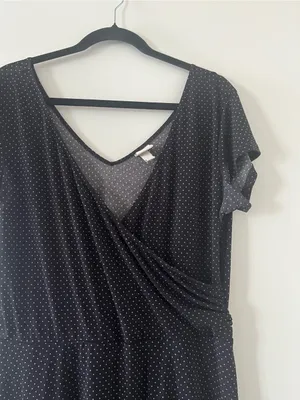 Merona Black Polka Dot Faux Wrap Midi Dress Large Teacher Office Modest Church thumbnail 3