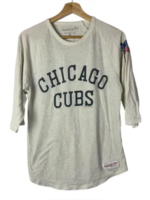 Mitchell & Ness Off White Chicago Cubs Long Sleeve‎ Baseball Tee S thumbnail 1