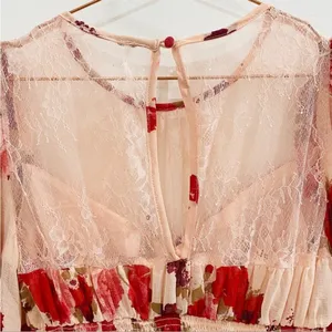 Free People red and pink lace top thumbnail 8